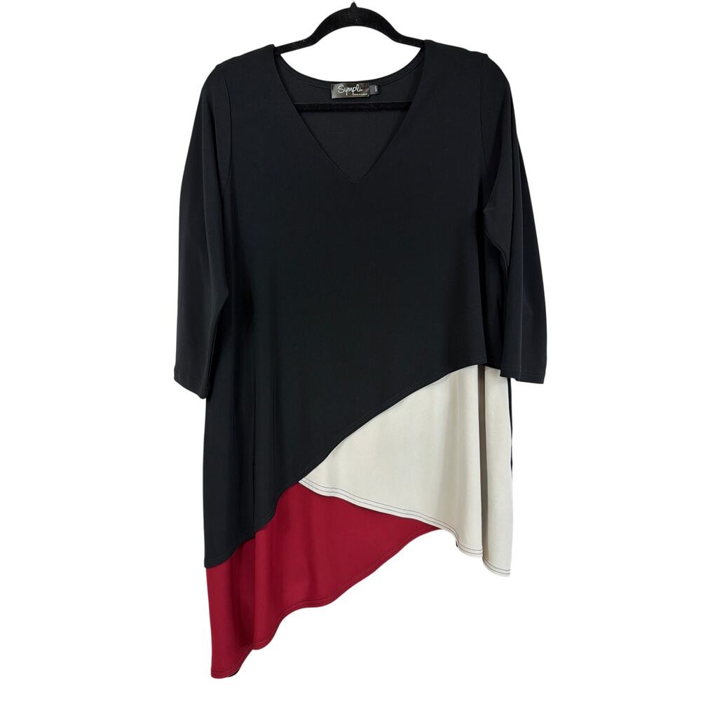 Sympli Black White Red Asymmetrical Scoop-Neck Top - Size 18 20  XXL